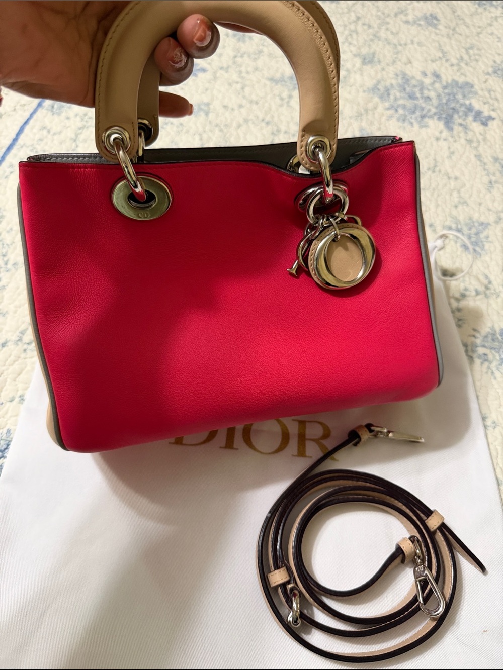 Dior Hot Pink and Beige Leather Top-Handle Satchel